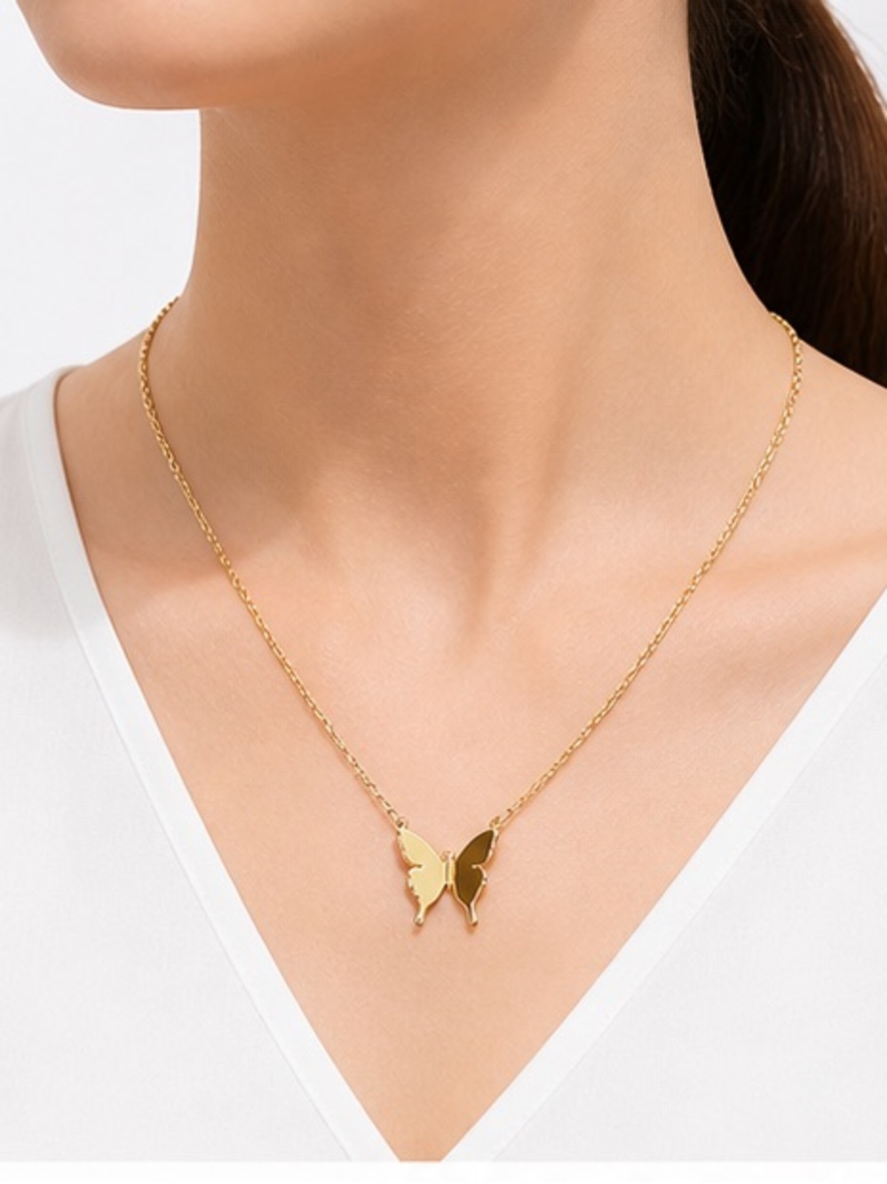 Gold Butterfly Necklace Minimal Dainty Pendant Layering Chain